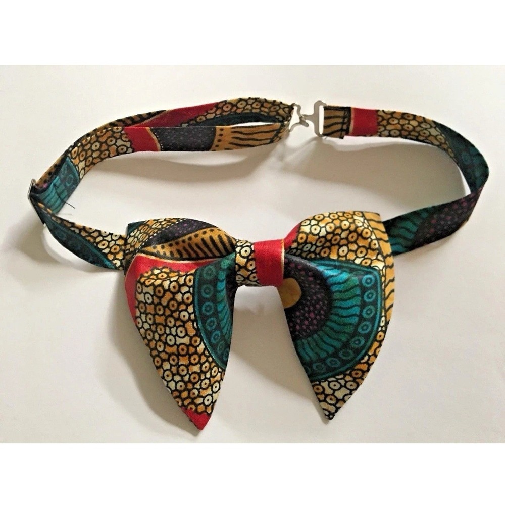 NEW Handmade Mens Bow Tie African Print Kente Vintage Style‎ Multi Color